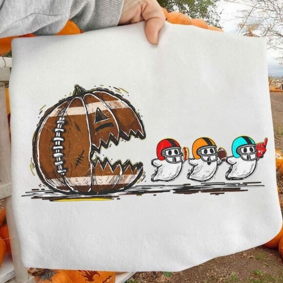 Retro Halloween Pumpkin Football Tee - Picture 1 of 3